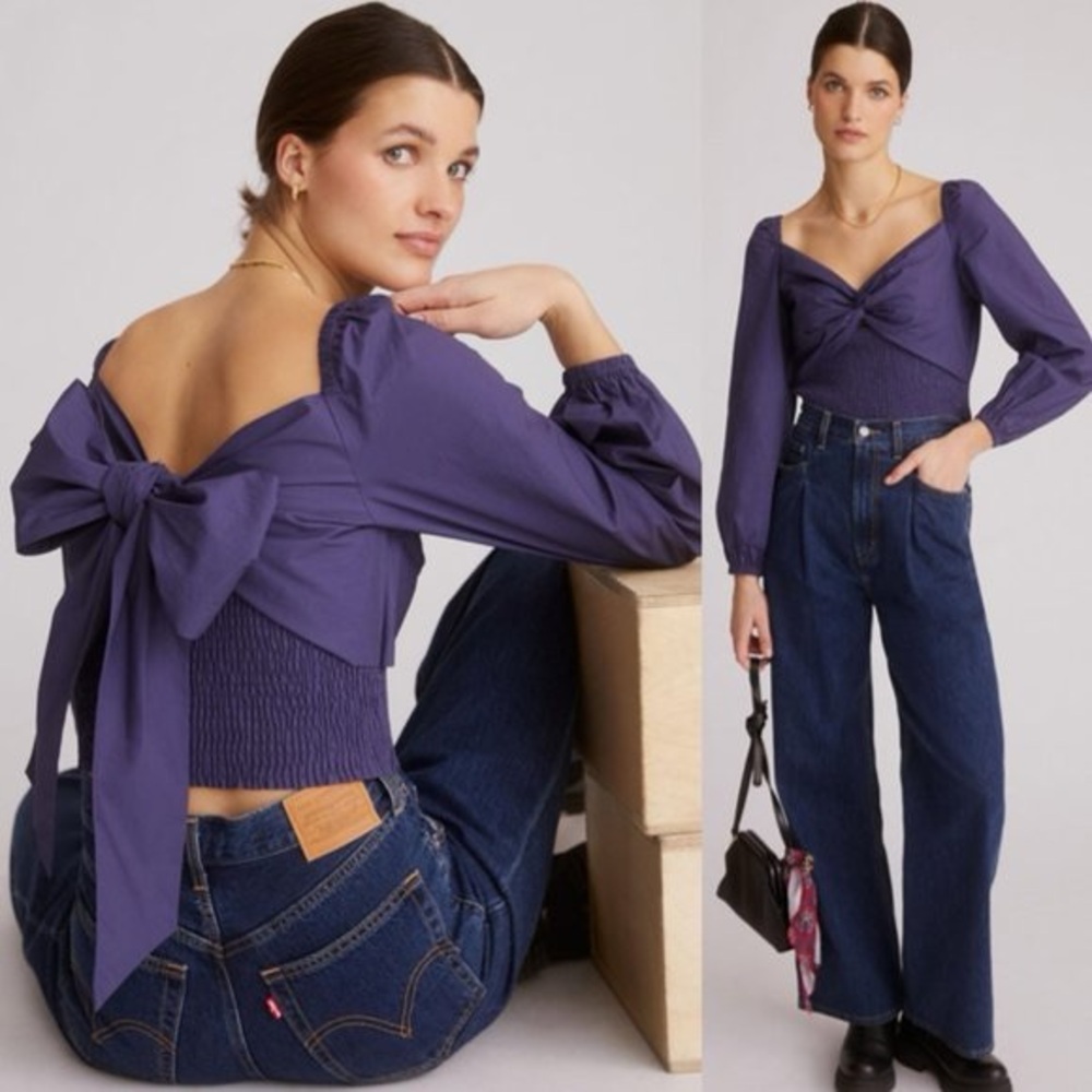Anthropologie Sundays in Brooklyn Blue Tie Back Top